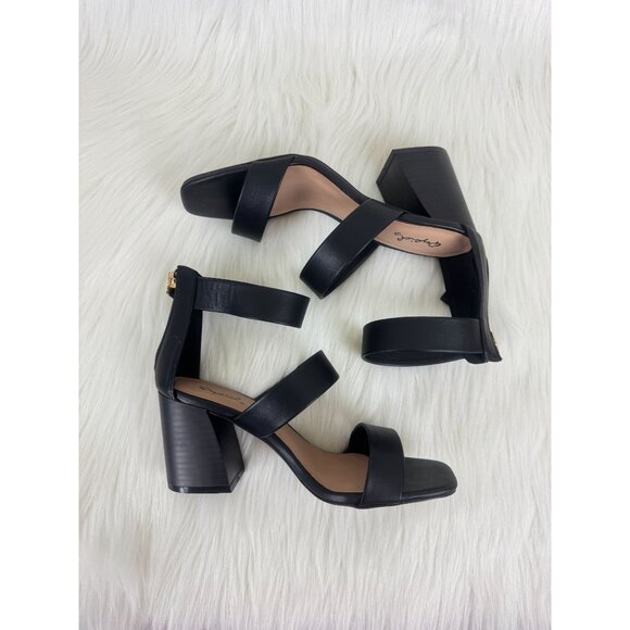 Women's Qupid Dorcas Faux Leather Multi Strap Block Heel Sandals Black - Picture 12 of 12